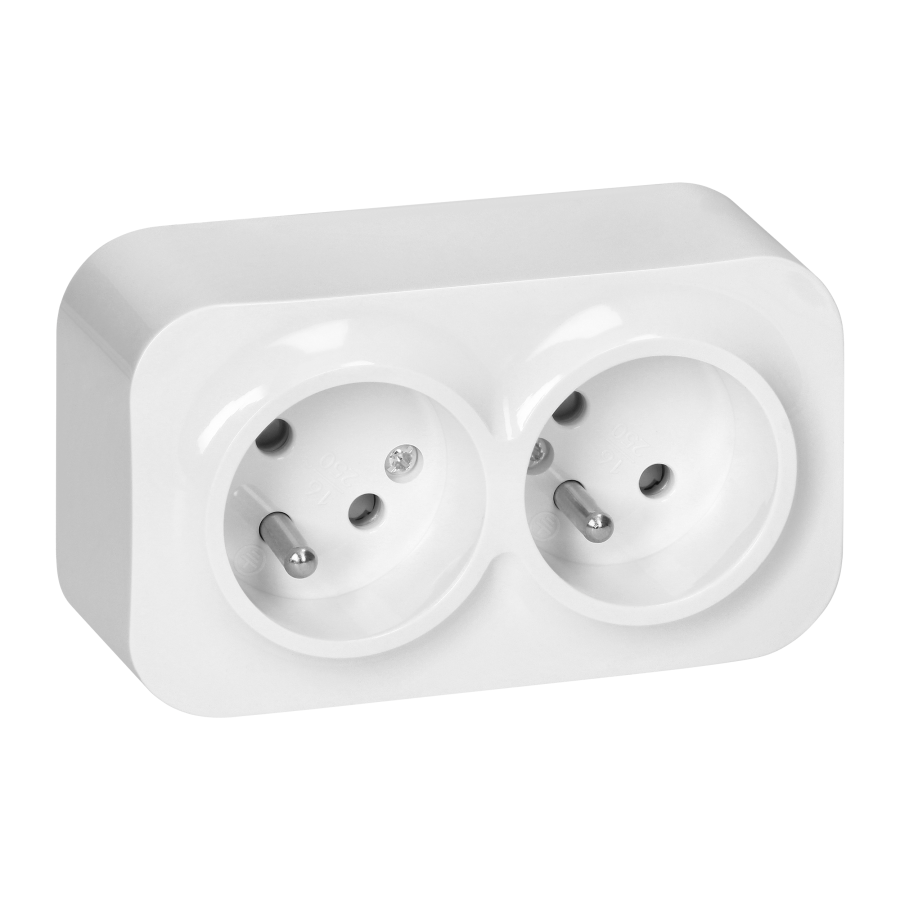 ToDo Double socket 2x2P+E, 16A/230VAC, IP20, White