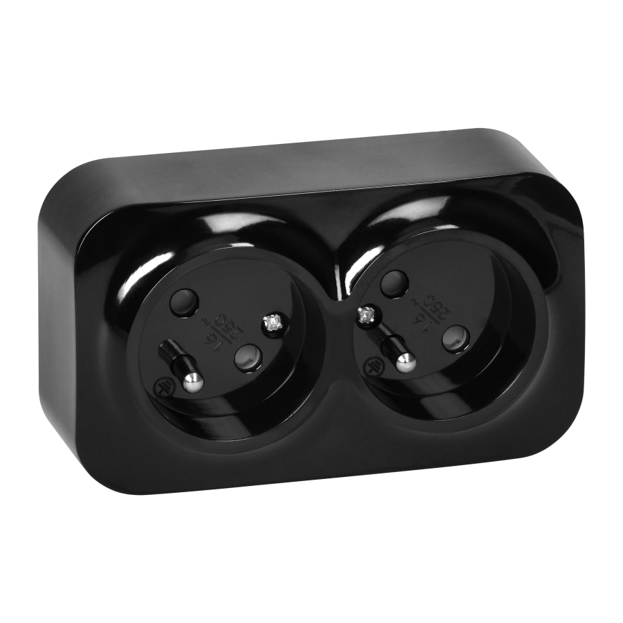 ToDo Double socket 2x2P+E, 16A/230VAC, IP20, Black