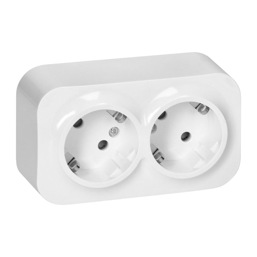 ToDo Double socket 2x2P+E, Schuko 16A/230VAC, IP20, White