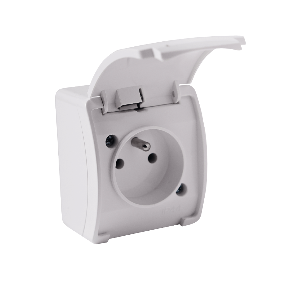 Single socket 2P+E AQUATIC IP44 white, 10 pcs.