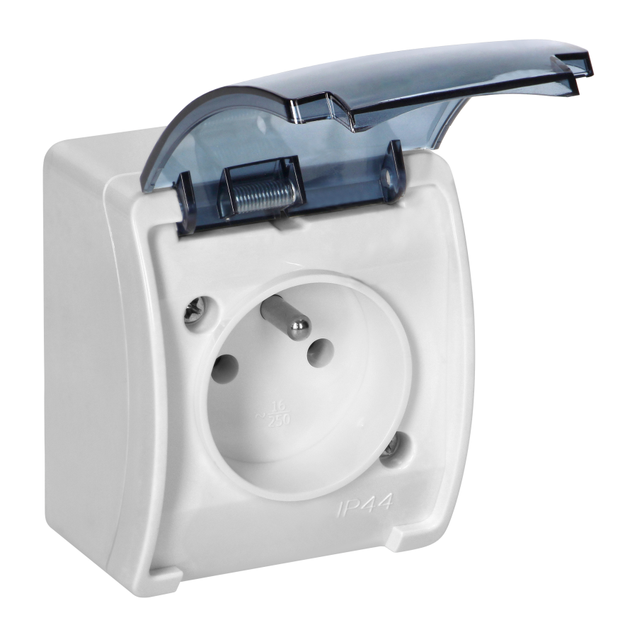 Single socket 2P+E AQUATIC IP44 white+smoky cove