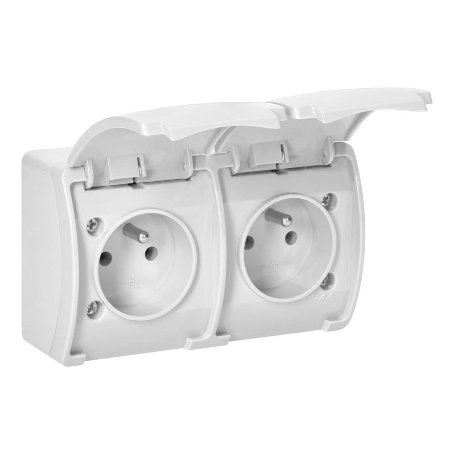 Double socket 2x2P+E AQUATIC IP44 white