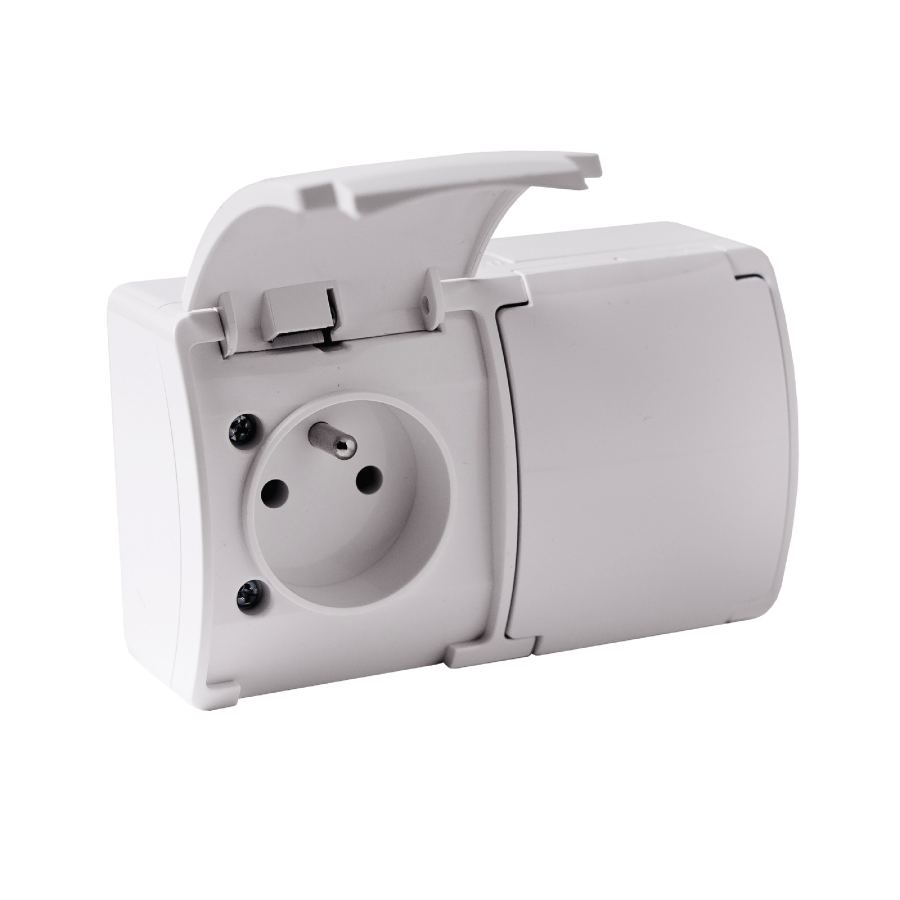 Double socket 2x2P+E AQUATIC IP44 white, 10 pcs.