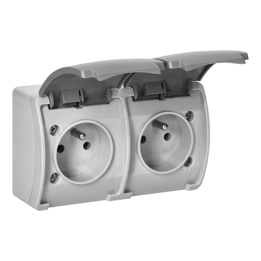 Double socket 2x2P+E AQUATIC IP44 grey-graphite