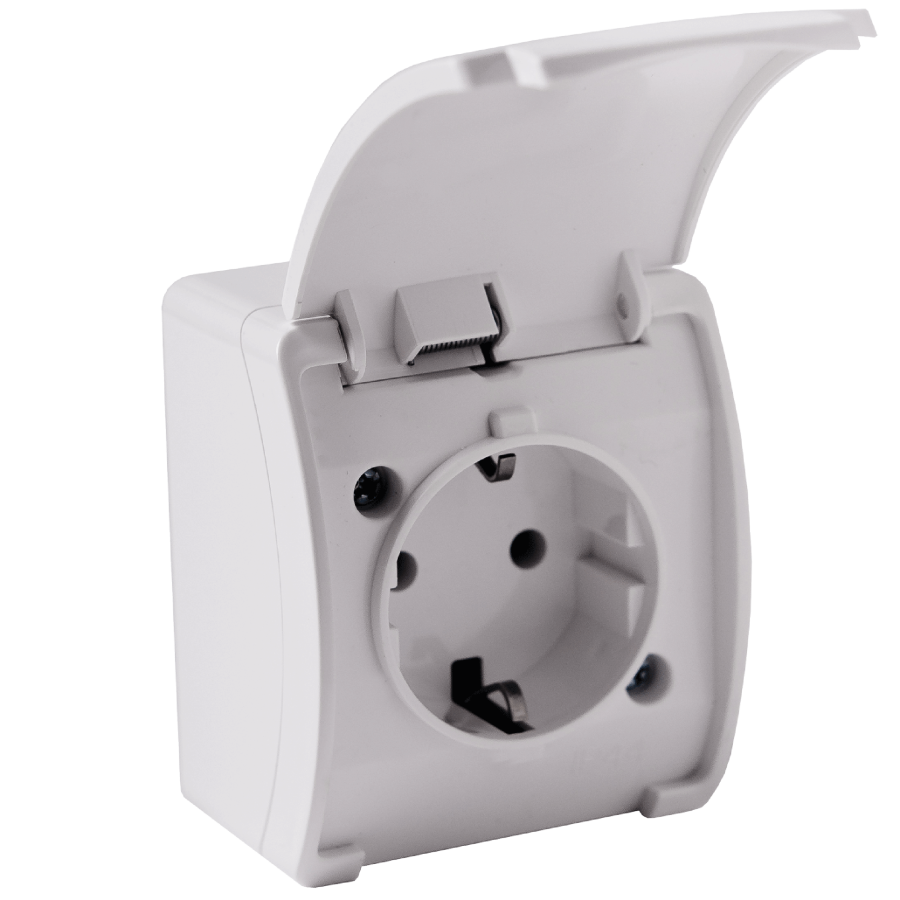 Single socket 2P+E Schuko AQUATIC IP44 white, 10 pcs.