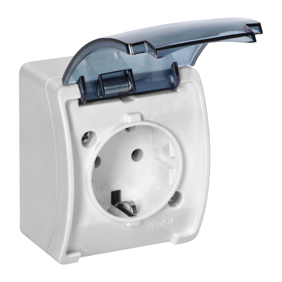 Single socket 2P+E Schuko AQUATIC IP44 white+smoky cover