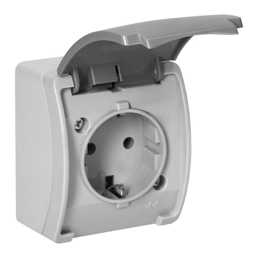 Single socket 2P+E Schuko AQUATIC IP44 grey