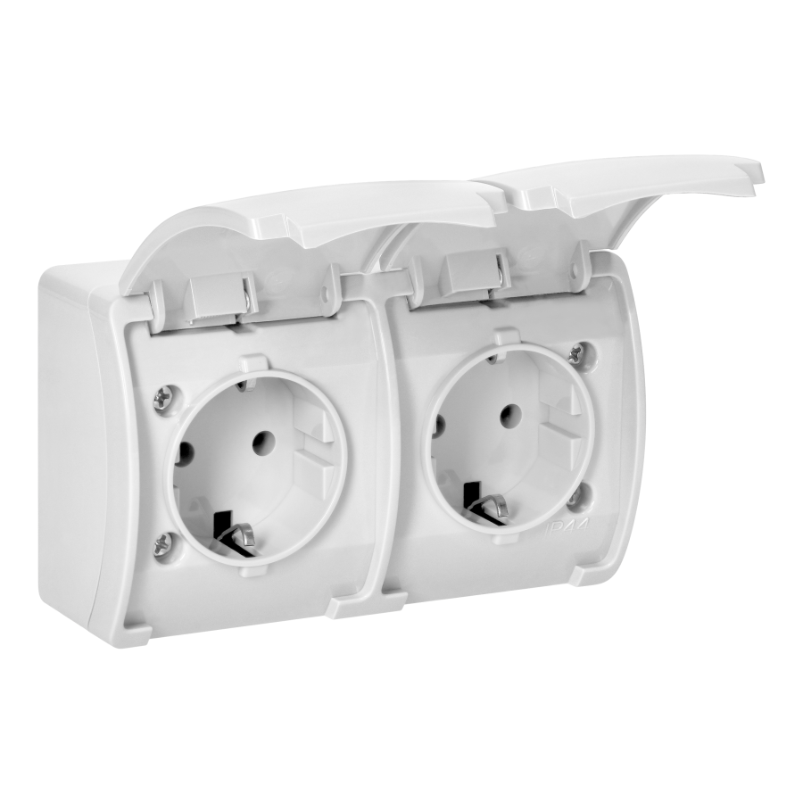 Double socket 2x2P+E Schuko AQUATIC IP44 white