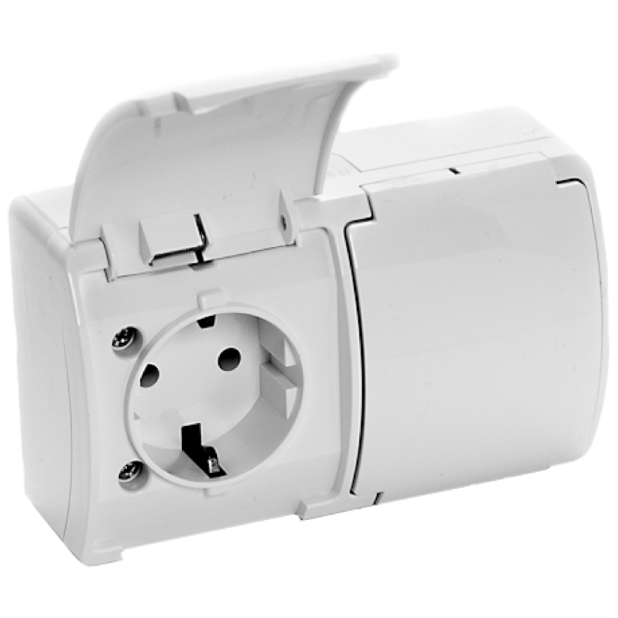 Double socket 2x2P+E Schuko AQUATIC IP44 white, 10 pcs.