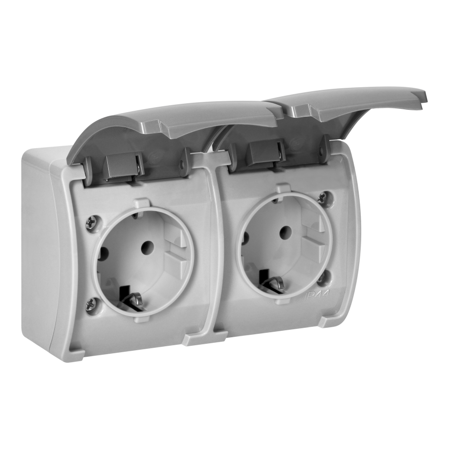 Double socket 2x2P+E Schuko AQUATIC IP44 grey