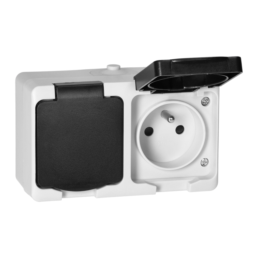 AQUATIC MINI IP54 Double socket 2x2P+E, white/black