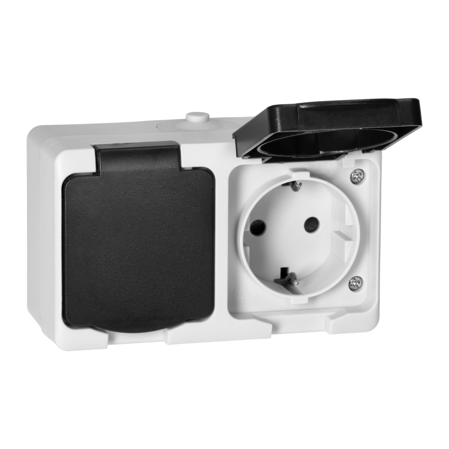 AQUATIC MINI IP54 Double socket 2x2P+E (Schuko), white/black