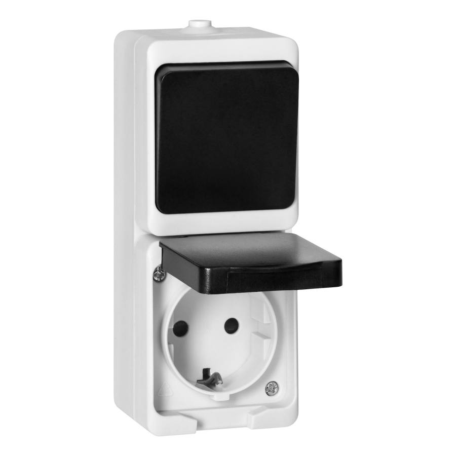 AQUATIC MINI IP54 Switch + Socket 2P+E (Schuko), white/black