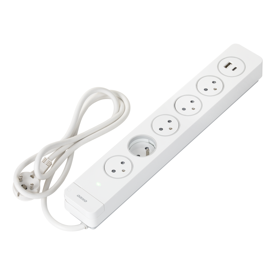  Power strip with SPD and 5 sockets 2P+E, Easy Eject system, 1.5m cable, main switch with backlight and 2 quick USB...