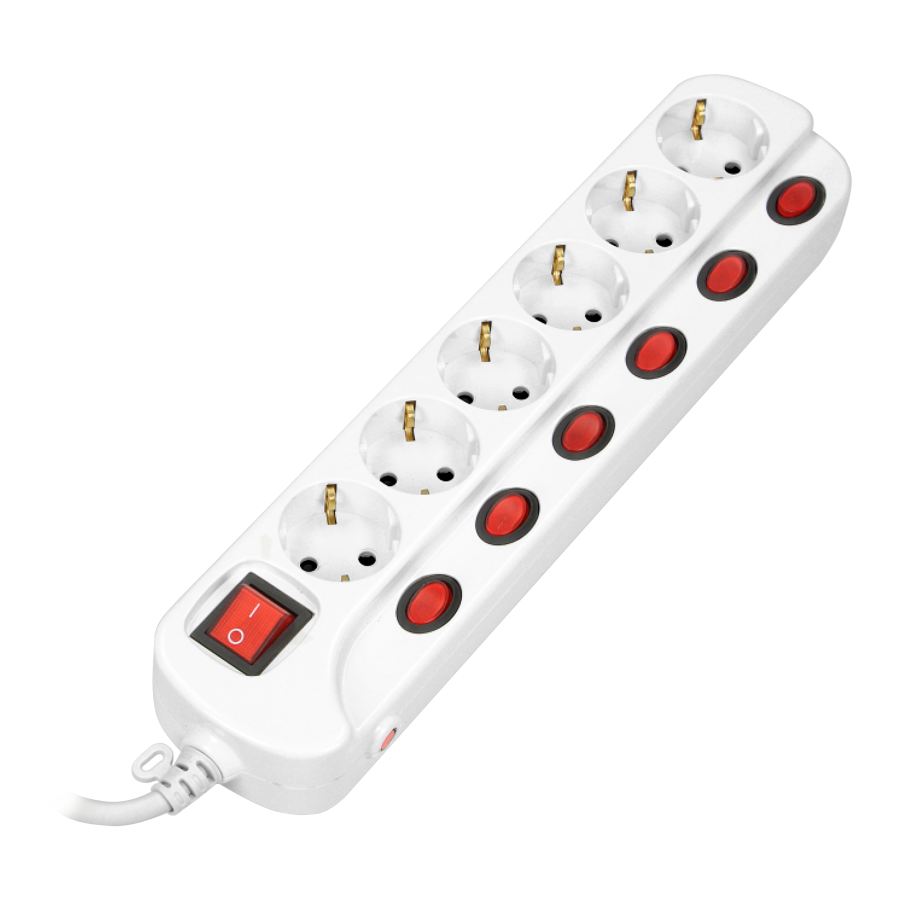 Multiswitch powerstrip with independent ON/OFF switches for 6 Schuko ...