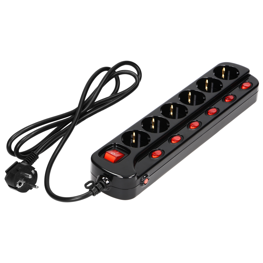 Multiswitch Power Strip With 6 2p+e Sockets (schuko Type), Cable 3x1mm² 