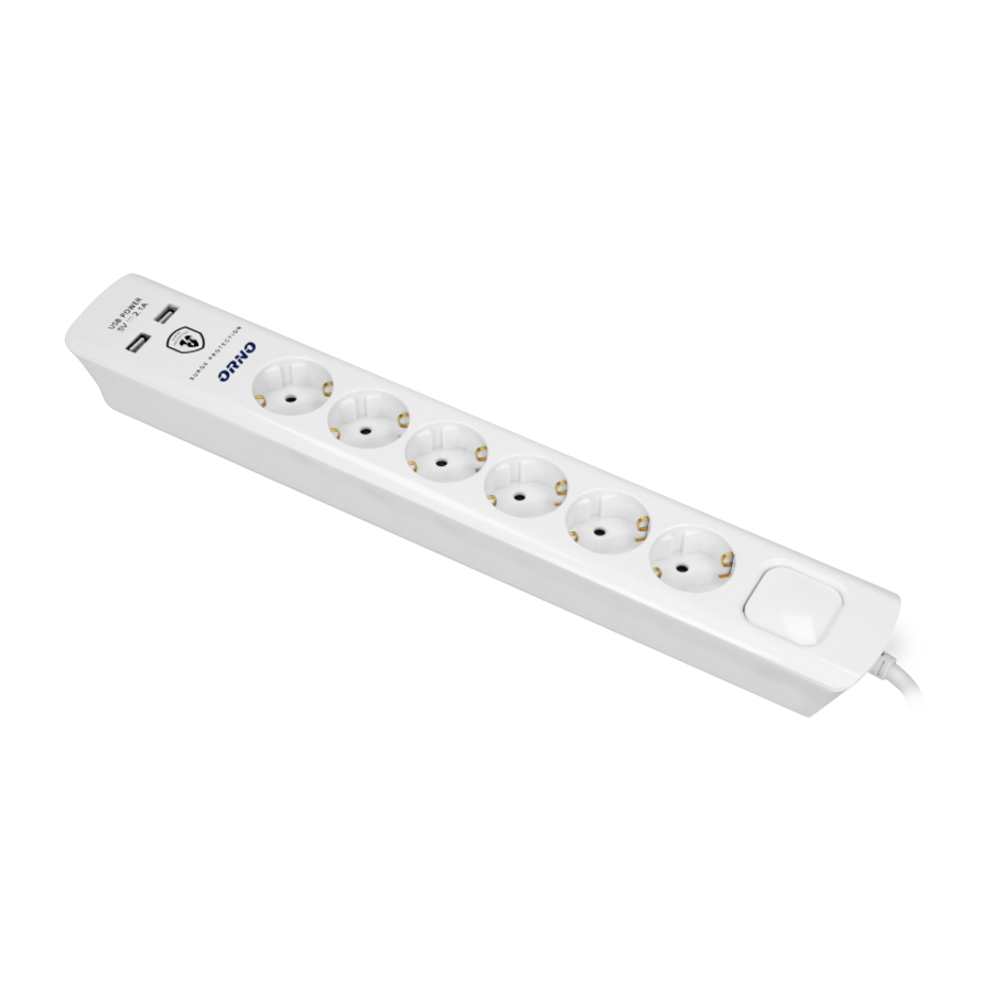 Power strip with surge protection and main switch, 6 schuko sockets, 2 ...