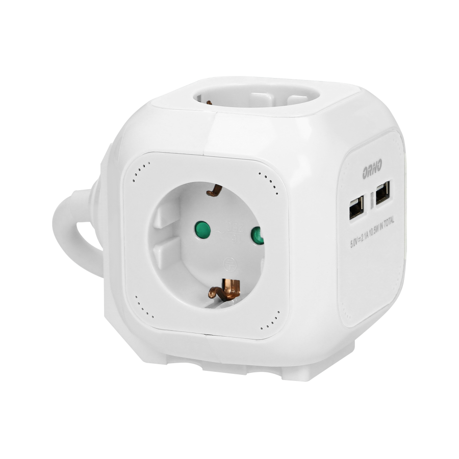 Extension sockets 4 x 2P+E (Schuko), 2xUSB chargers, 1.4m H05VV-F 3x1mm2, white