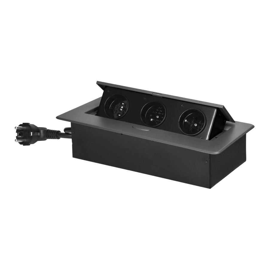 Recessed furniture socket with flat milled edge and 1.5 m cable, 3x2P+E, graphite