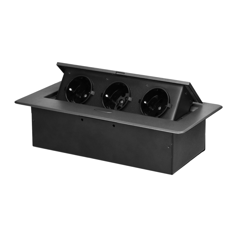 Recessed furniture socket with flat milled edge, 3x2P+E (Schuko), graphite