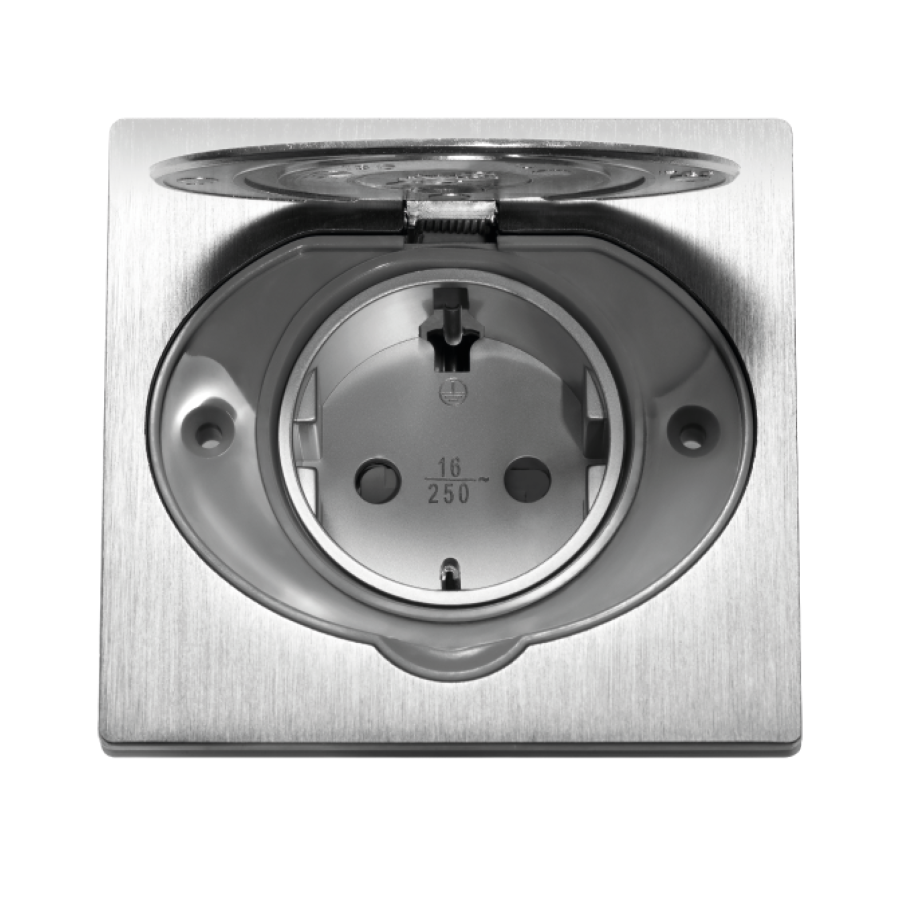 Hermetic electric socket for flush-mounting, IP44, stainless steel, Schuko