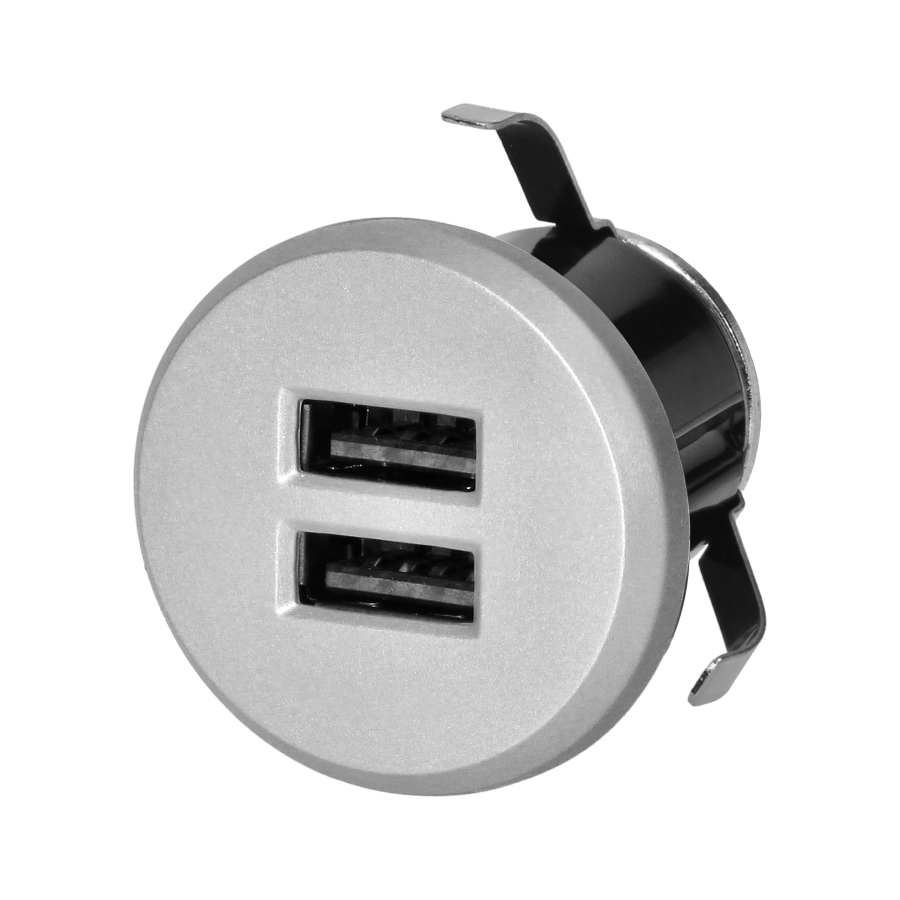 Recessed USB charger, 2XUSB 3.4A, silver