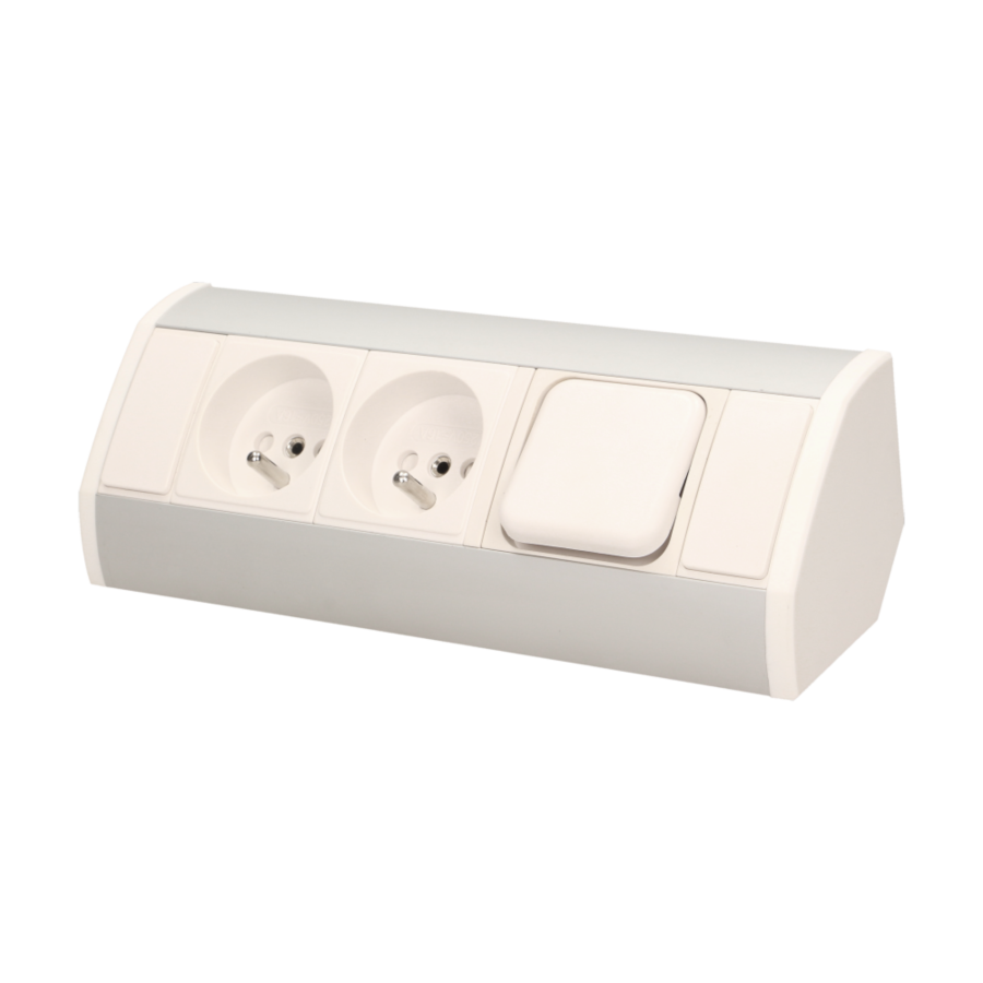 Furniture socket with switch, silver-white