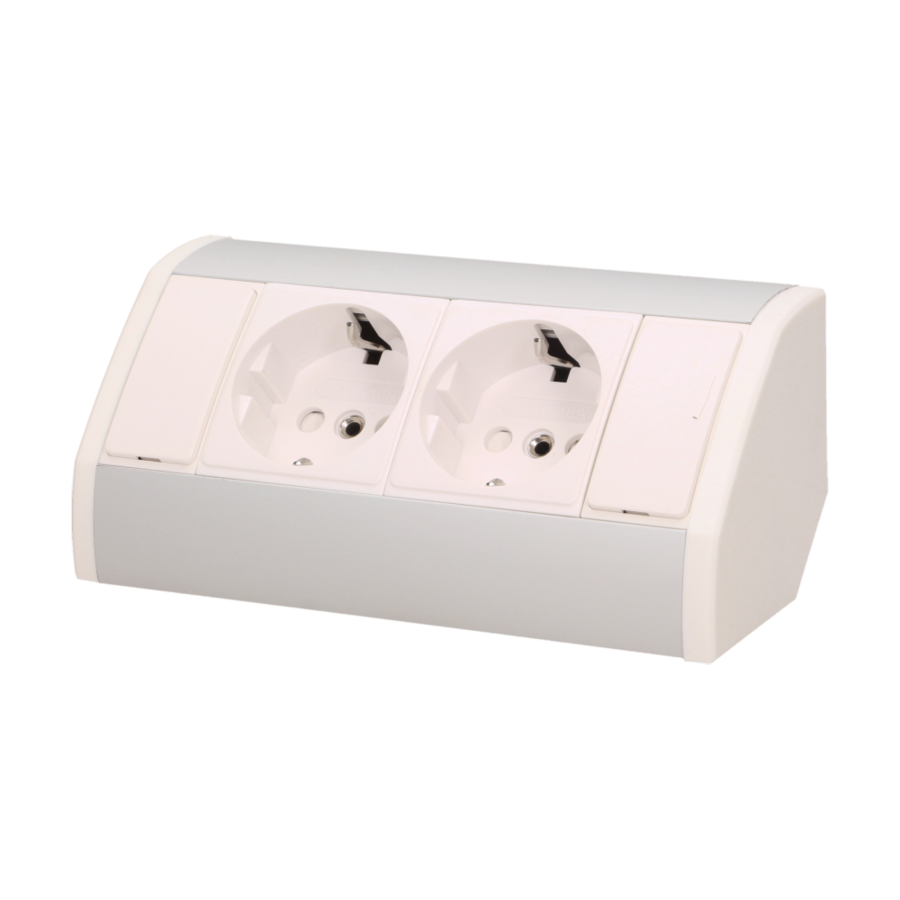 Furniture socket, silver-white, schuko