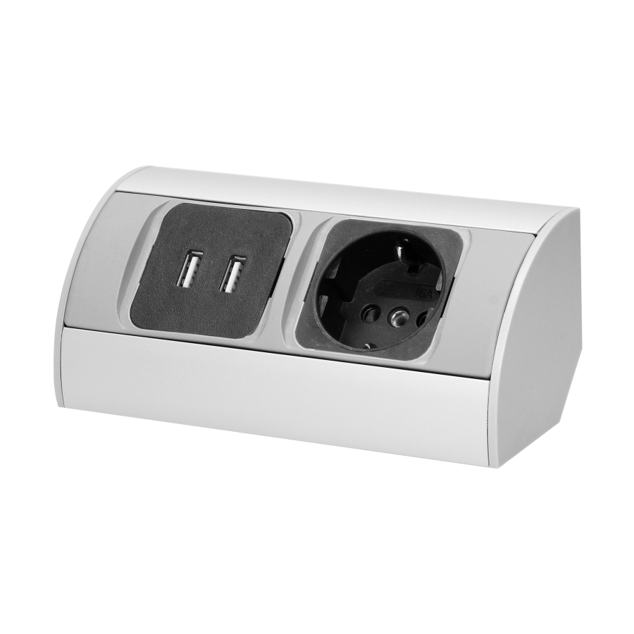 Under-cabinet electrical socket with USB charger, schuko