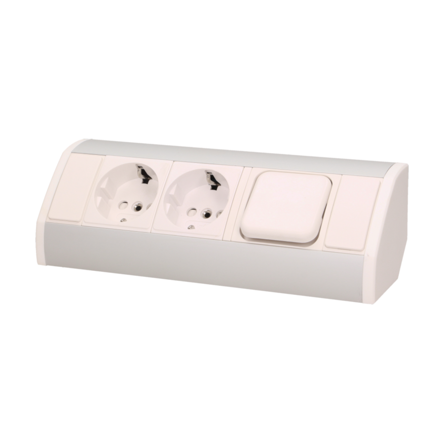 Furniture socket with switch, silver-white, schuko