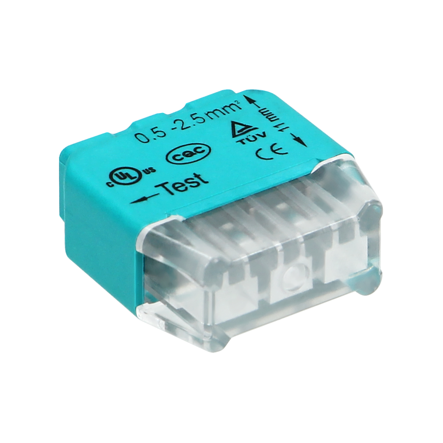 Installation push-in connector for 3 cables (rigid cable 0.75-2.5mm²), IEC 300V/24A, blister pack 10 pcs.