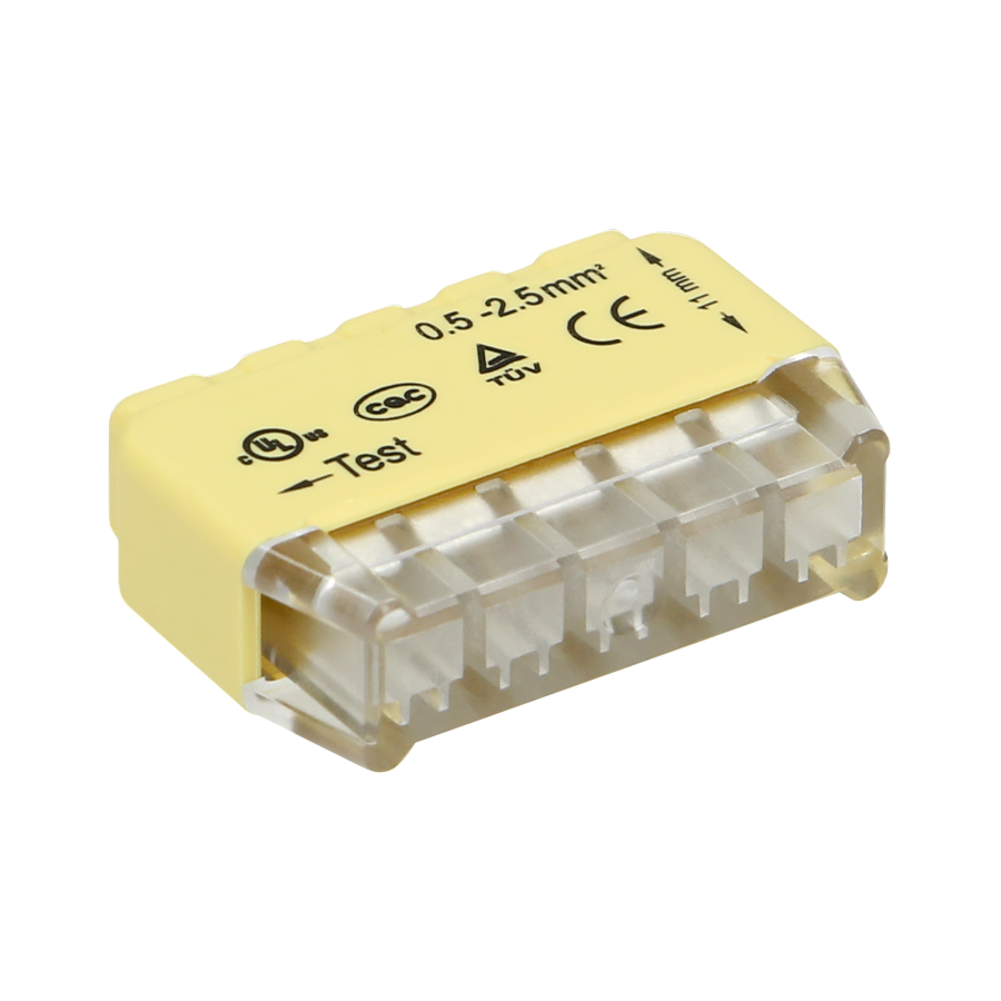 5-wire push-in splicing connector, for wire 0.75-2.5mm², IEC 300V/24A