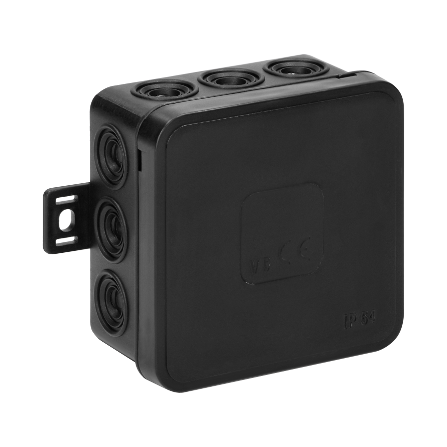 Surface-mounted junction box CLICK IP54 12 cable entries 75x75x41mm black, 66 pcs.