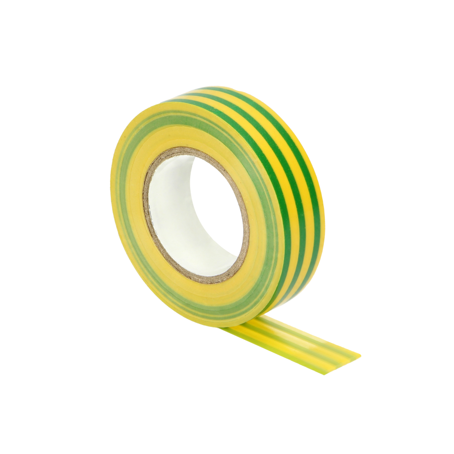 Insulation tape, flame-retardant, yellow/green, 19mm wide, 0.13mm thick, 20m long