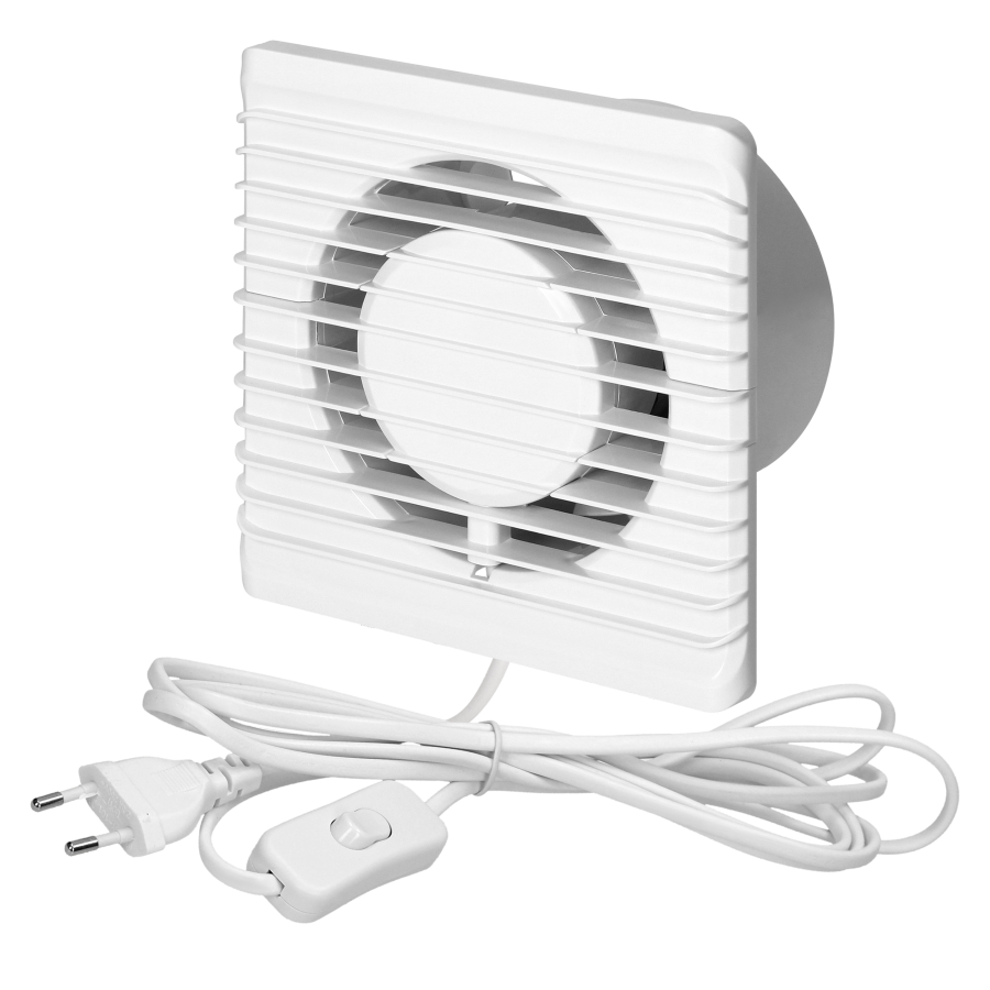 Bathroom fan 100mm, surface-mounted - cord with switch