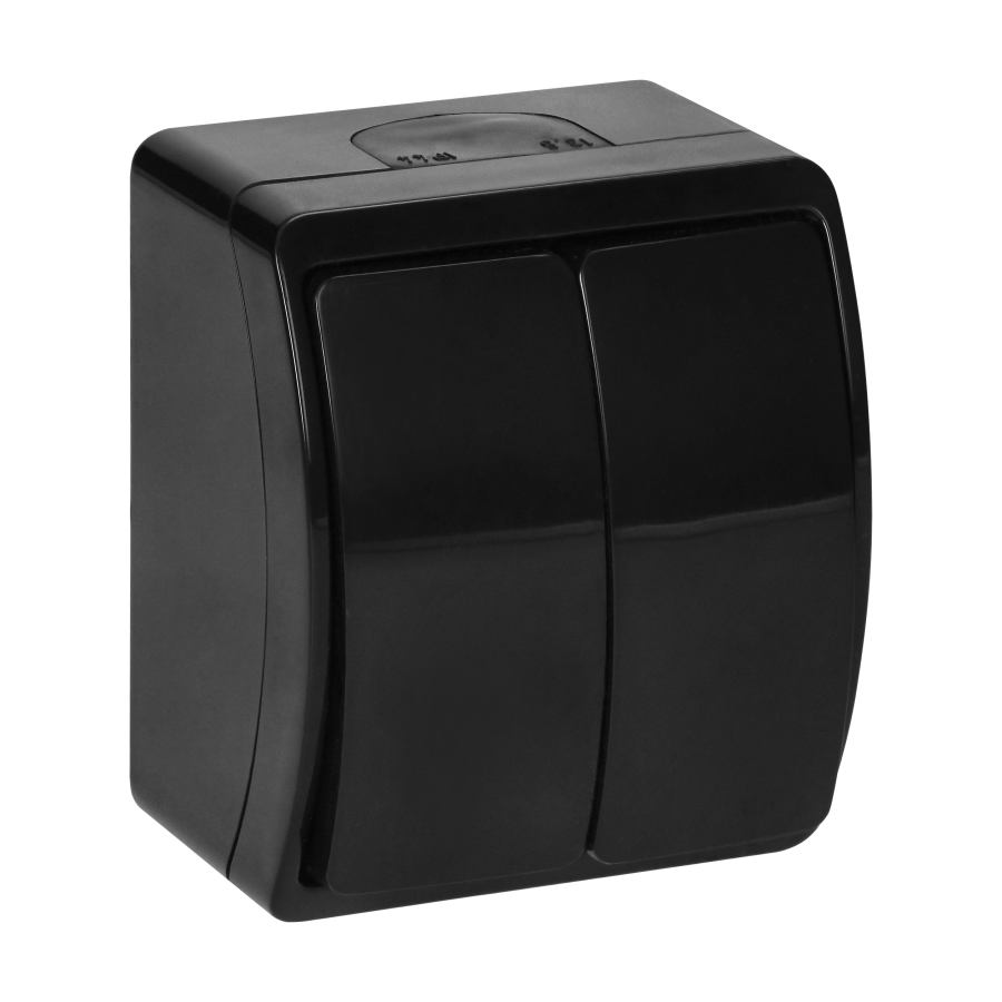 Surface-mounted two-button switch  AQUATIC IP44 black