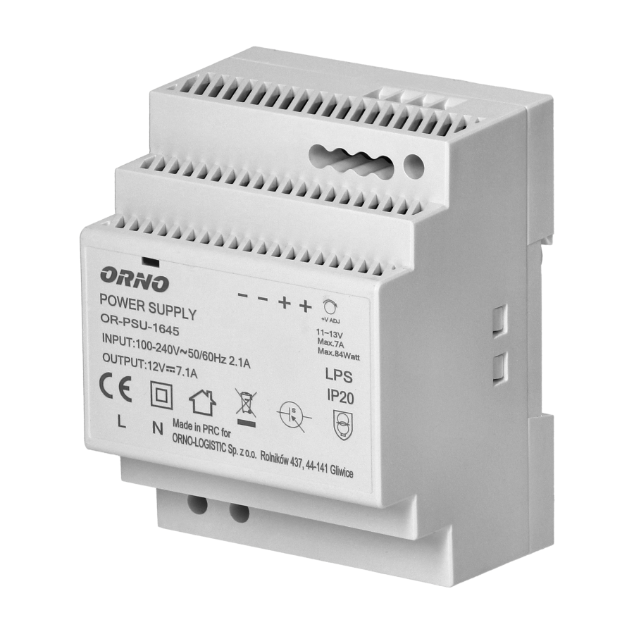 DIN rail power adaptor 12V DC 7A, 84W, width: 4 units