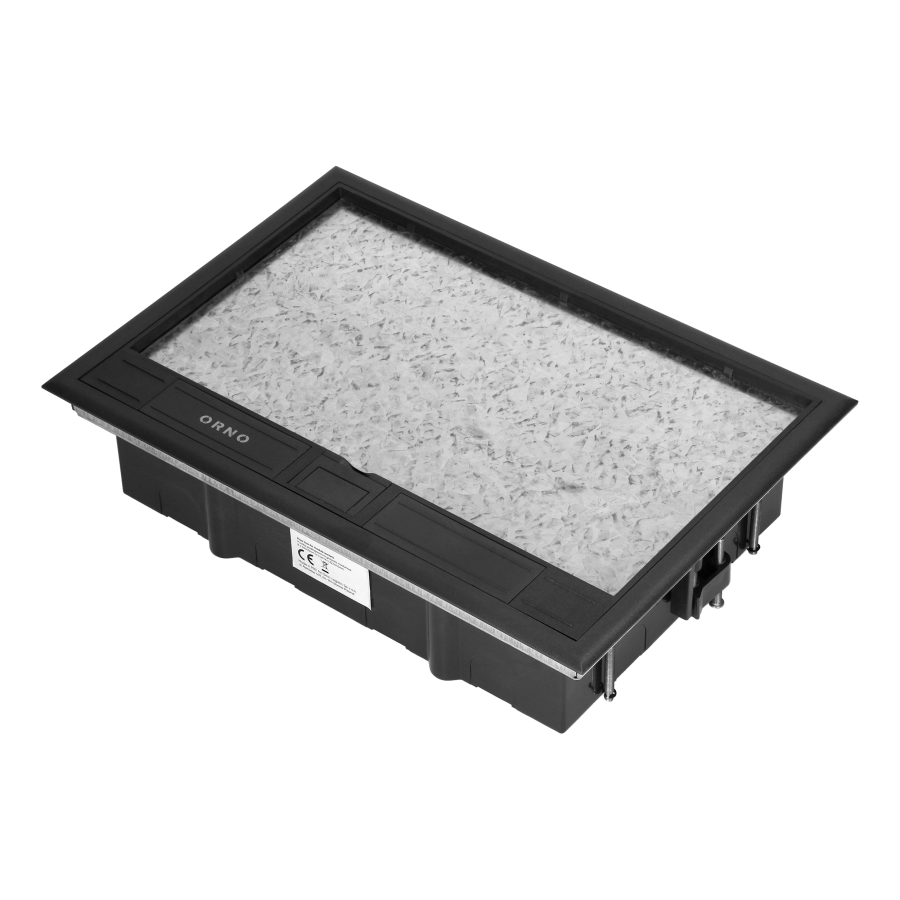 Floor box for module sockets 8 x 45x45mm or 16 x 22.5x45mm, cover: own material, black