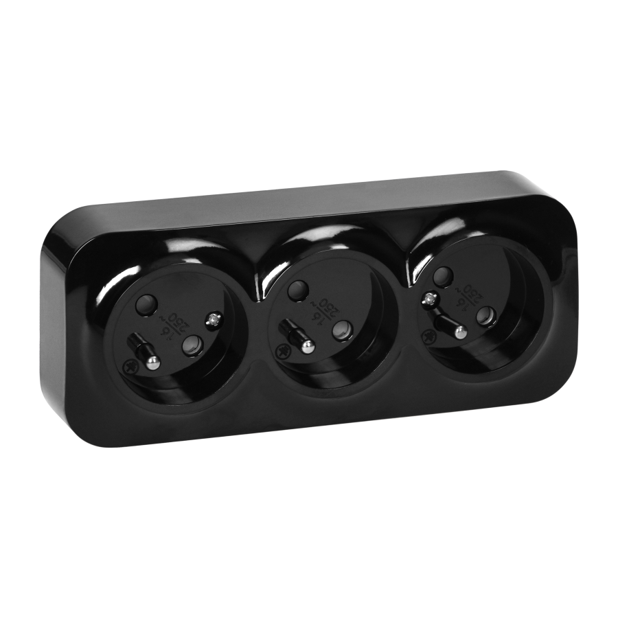 3-gang wall socket ToDo, 2P+E, IP20, 16A, 230V AC, black