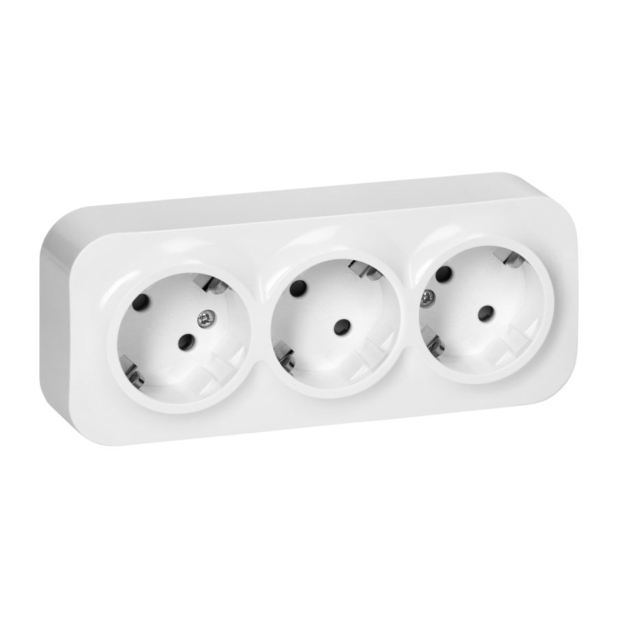 3-gang wall socket ToDo, 2P+E, Schuko type, IP20, 16A, 230V AC, white