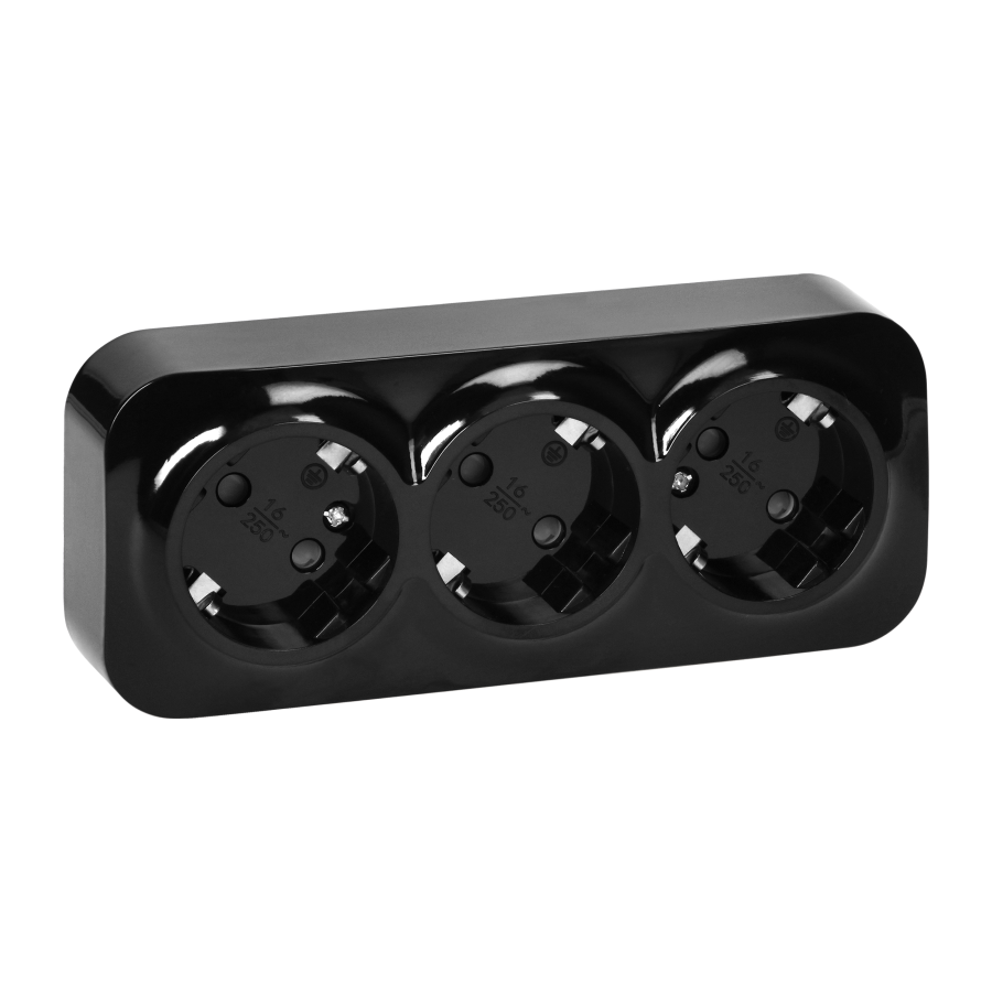 3-gang wall socket ToDo, 2P+E, Schuko type, IP20, 16A, 230V AC, black