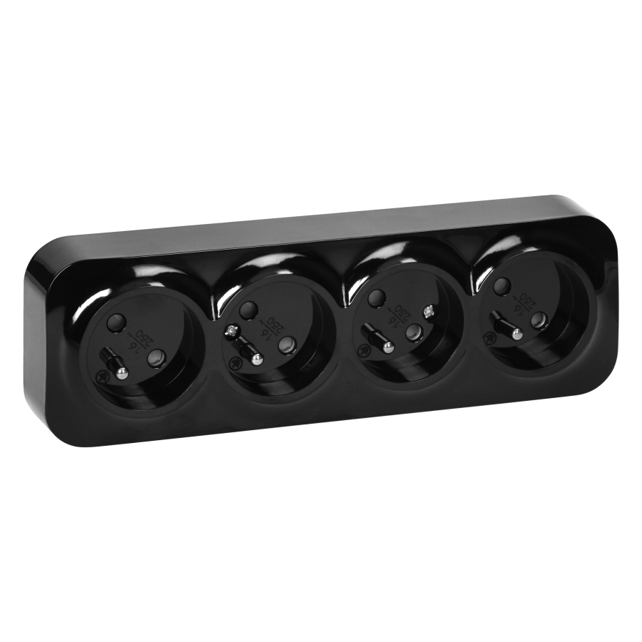 4-gang wall socket ToDo, 2P+E, IP20, 16A, 230V AC, black