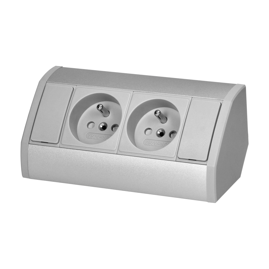 Furniture socket 2x2P+E, silver