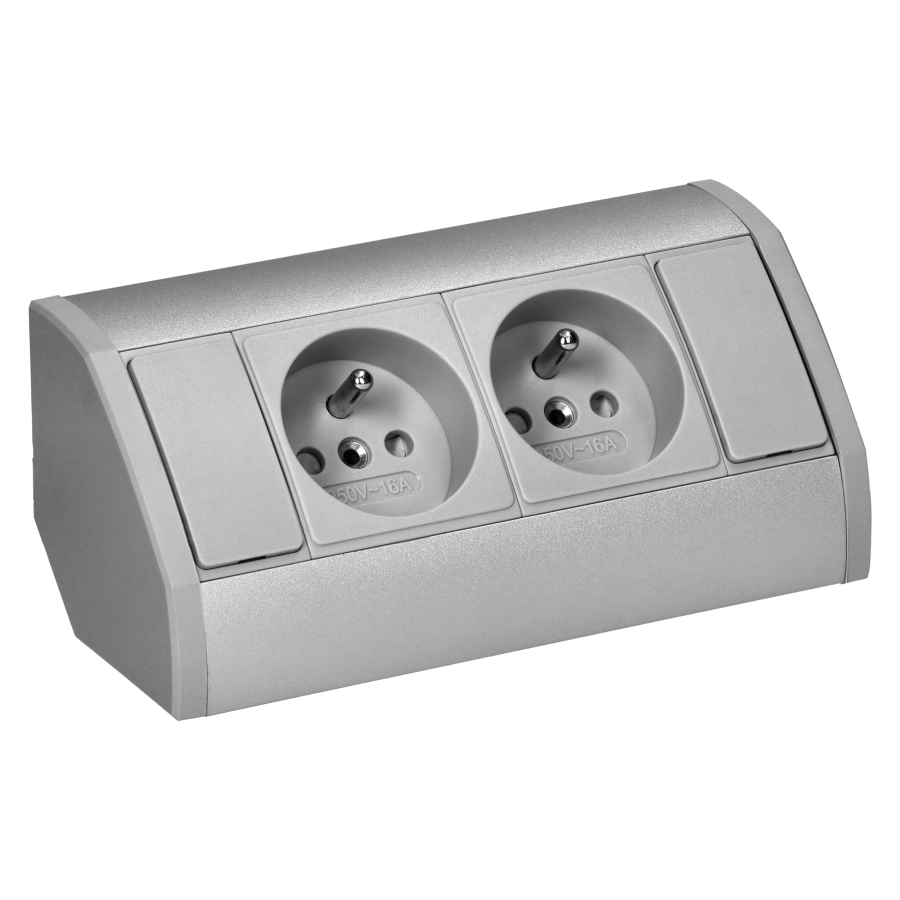 Furniture socket 2x2P+E, silver