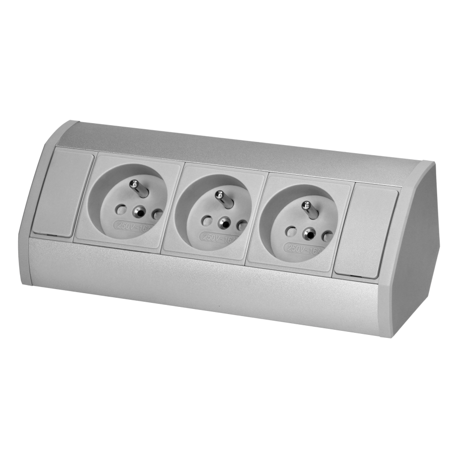 Furniture socket 3x2P+E, silver