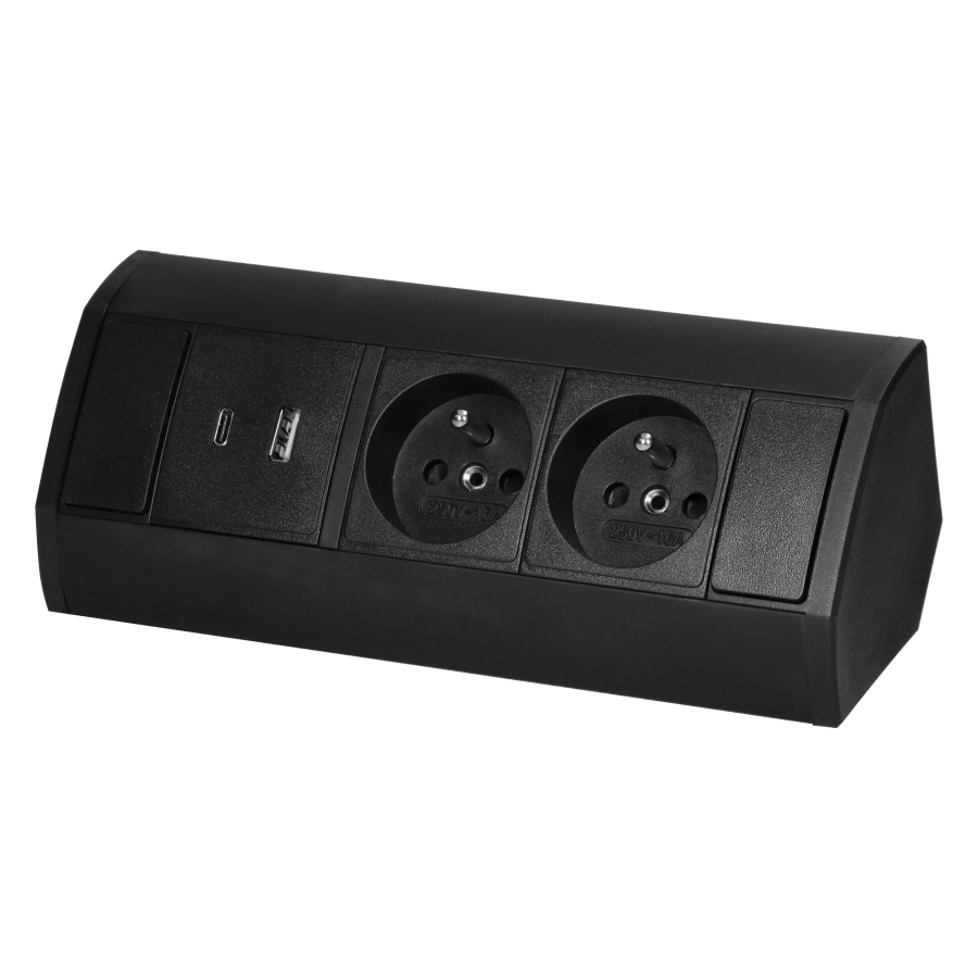 Furniture socket 2x2P+E, 2xUSB (A+C type, 2.4A), black