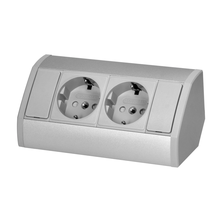 Furniture socket 2x2P+E (Schuko), silver