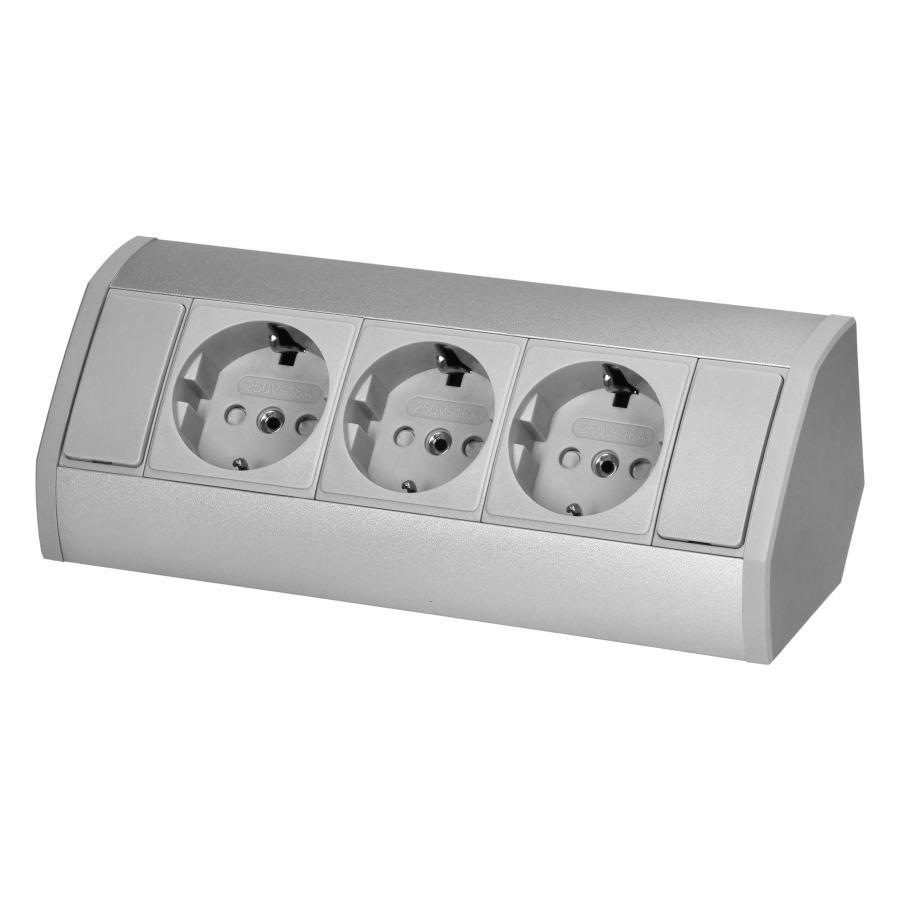 Furniture socket 3x2P+E (Schuko), grey-silver