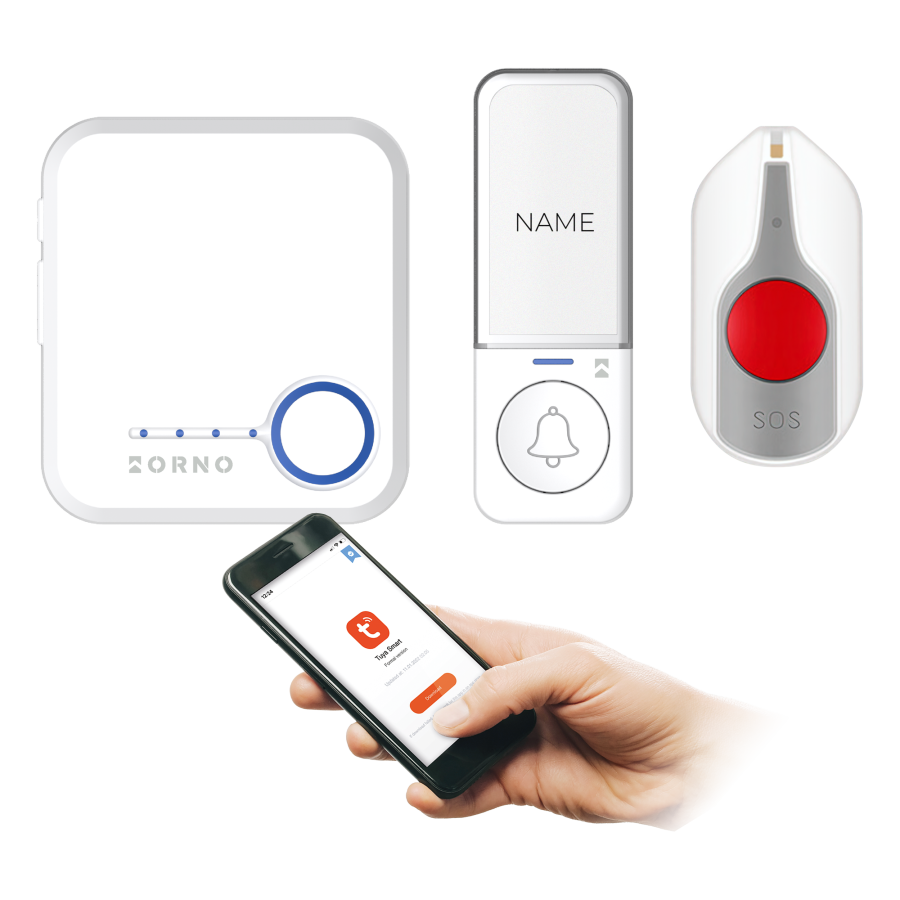  SIGO AC SOS, wireless mains-powered doorbell with battery-free door transmitter and battery-powered SOS transmitter,...