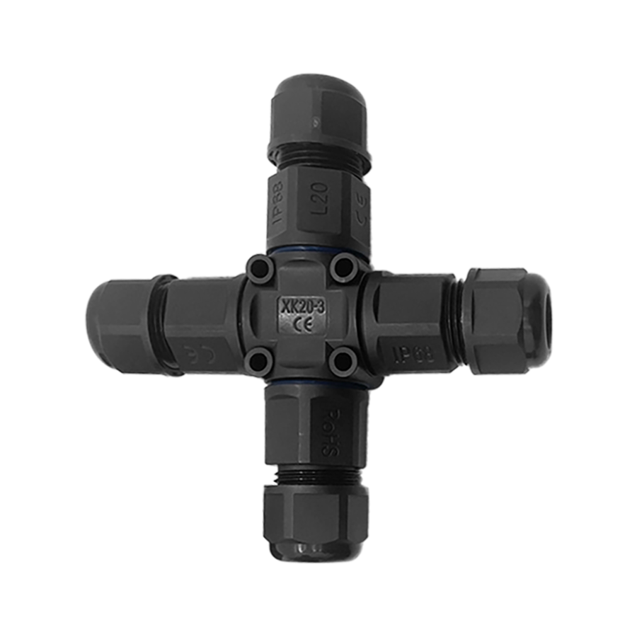 Cable Connector 4-way, X-type with quick connector, IP68 3x4mm², 400V/25A